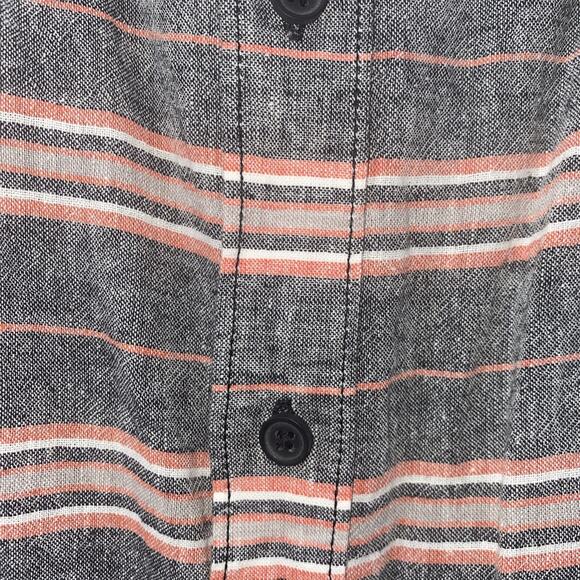 Sun + Stone Mens Medium Serape Stripe Linen/cotton Blend Button Shirt Gray Coral - Picture 2 of 7